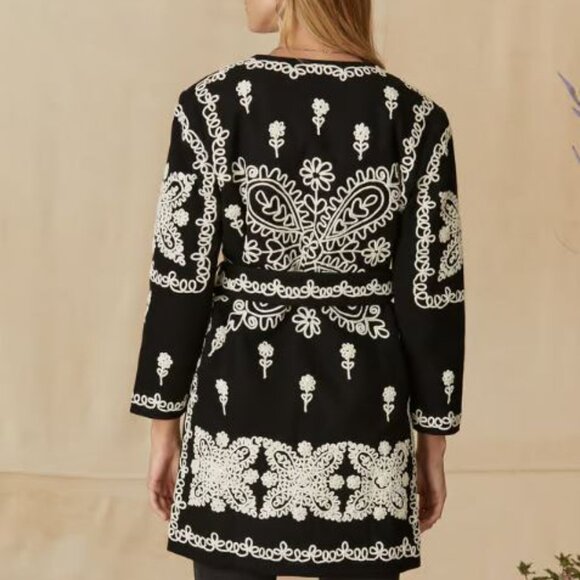 Estee Black Embroidered Wool Coat - Picture 3 of 5